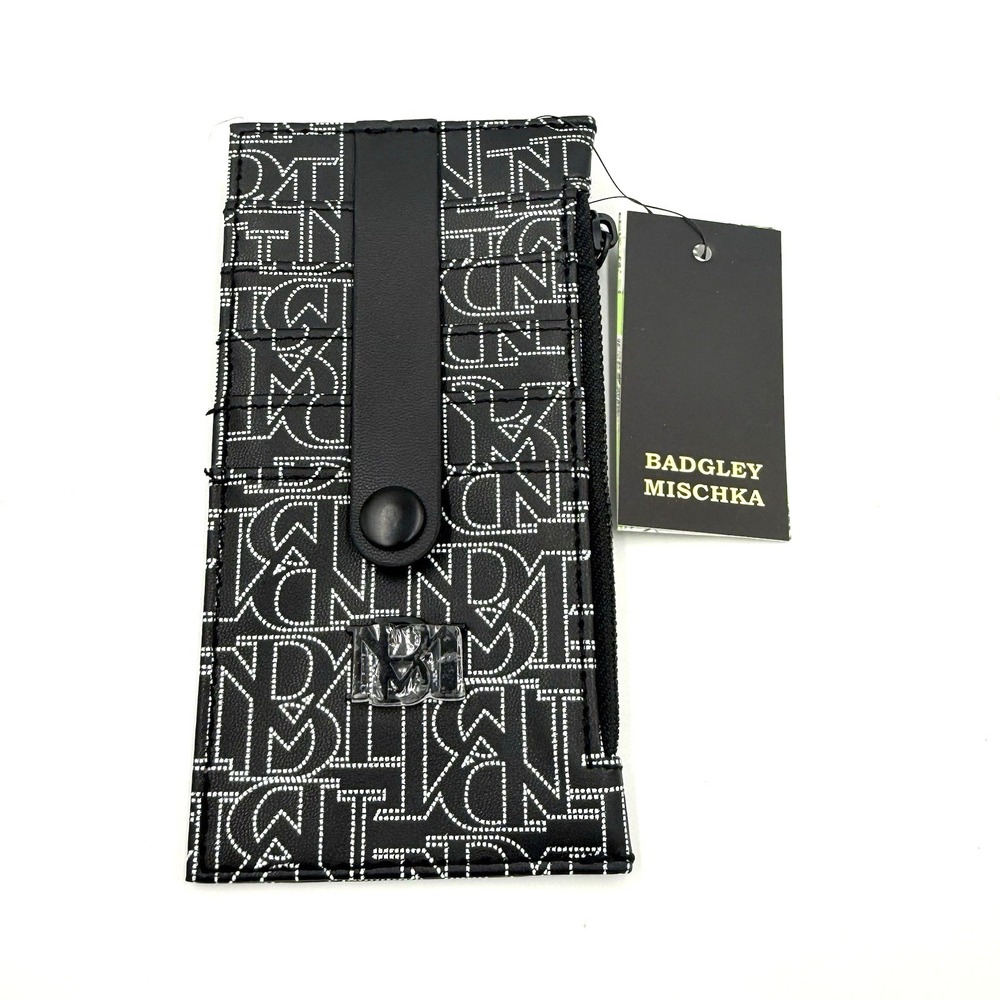 Badgley Mischka Multi Card Holder with Tab and Zippered Beige Compartment NEW